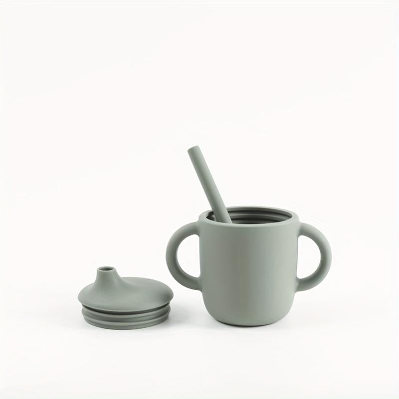Children's Silicone Learning Cup with Straw and Handle