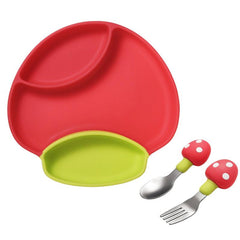 Mushroom Silicone Baby Tray Spork Set