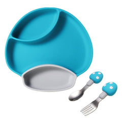 Mushroom Silicone Baby Tray Spork Set