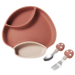 Mushroom Silicone Baby Tray Spork Set