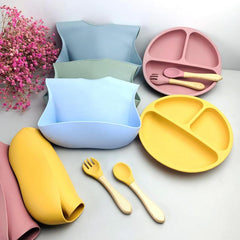 Baby Silicone Meal Plate Set w/ Fork & Spoon
