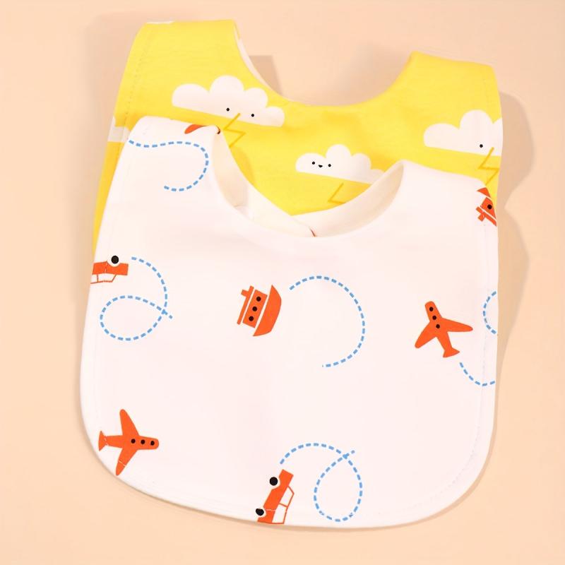 2pcs Cotton Baby Bibs Infant Feeding Drool Bibs Newborn Cartoon Print Burp Cloth