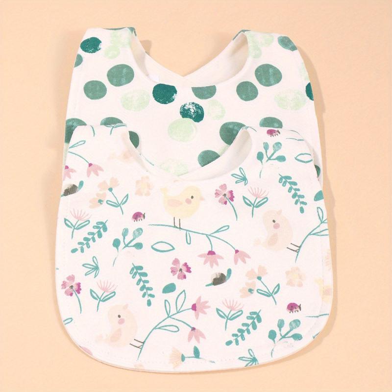 2pcs Cotton Baby Bibs Infant Feeding Drool Bibs Newborn Cartoon Print Burp Cloth