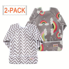 2pcs Mess Proof Baby Bibs Full Sleeve Burp Cloths Toddler Bib 6 24