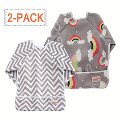 2pcs Mess Proof Baby Bibs Full Sleeve Burp Cloths Toddler Bib 6 24