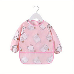 Kids Cotton Long Sleeve Smock Waterproof Pig Elephant Printed Bib