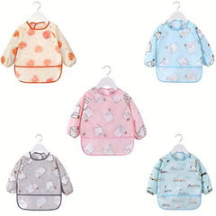 Kids Cotton Long Sleeve Smock Waterproof Pig Elephant Printed Bib