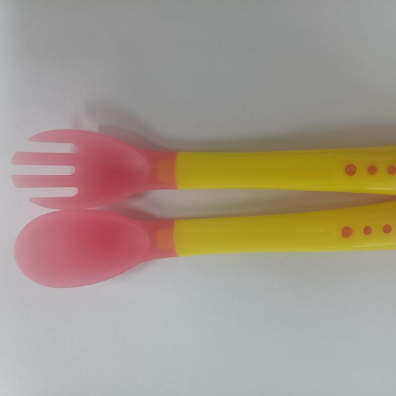Baby Spoon & Fork Feeding Set Silicone Tip Heat Sensitive Toddler Utensil