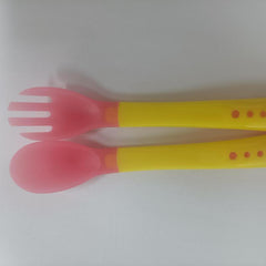 Baby Spoon & Fork Feeding Set Silicone Tip Heat Sensitive Toddler Utensil