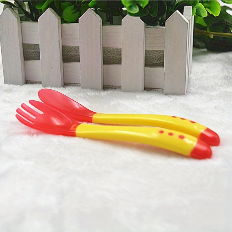 Baby Spoon & Fork Feeding Set Silicone Tip Heat Sensitive Toddler Utensil