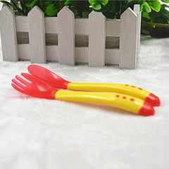 Baby Spoon & Fork Feeding Set Silicone Tip Heat Sensitive Toddler Utensil