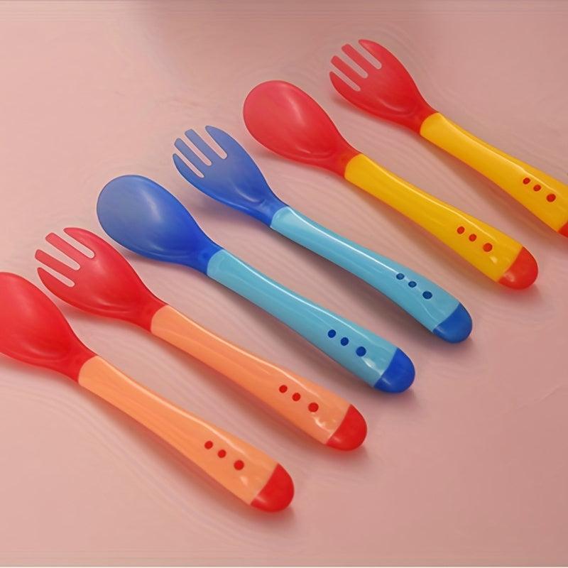 Baby Spoon & Fork Feeding Set Silicone Tip Heat Sensitive Toddler Utensil