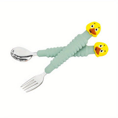 Cartoon Long Handle Fork & Spoon Set for Kids