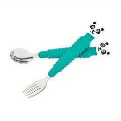 Cartoon Long Handle Fork & Spoon Set for Kids