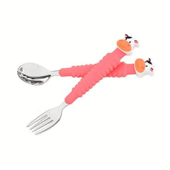 Cartoon Long Handle Fork & Spoon Set for Kids