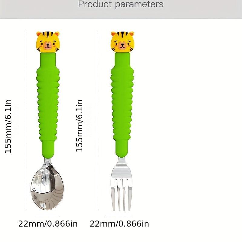 Cartoon Long Handle Fork & Spoon Set for Kids