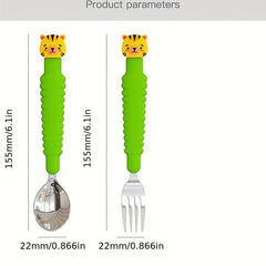 Cartoon Long Handle Fork & Spoon Set for Kids