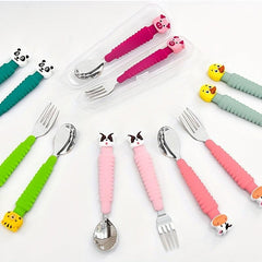 Cartoon Long Handle Fork & Spoon Set for Kids