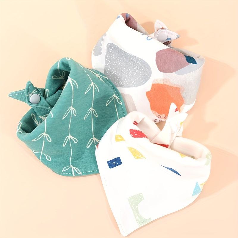 3pcs Set Baby Muslin Bibs Triangle Soft Cotton Print Flower Burp Cloth