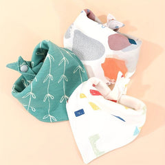 3pcs Set Baby Muslin Bibs Triangle Soft Cotton Print Flower Burp Cloth