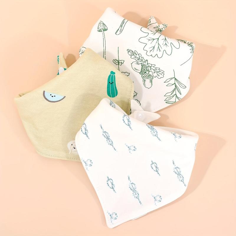 3pcs Set Baby Muslin Bibs Triangle Soft Cotton Print Flower Burp Cloth
