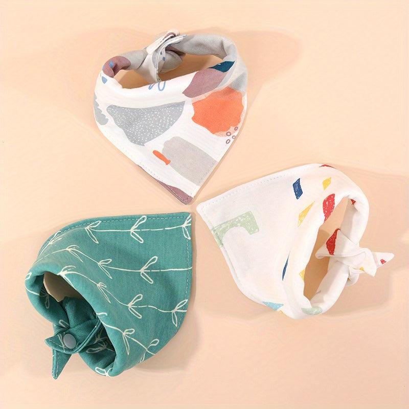 3pcs Set Baby Muslin Bibs Triangle Soft Cotton Print Flower Burp Cloth