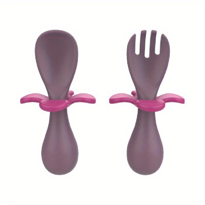 Baby Petal Training Fork Spoon Short Handle Spoon Fork Baby Infant Children Sili