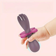 Baby Petal Training Fork Spoon Short Handle Spoon Fork Baby Infant Children Sili