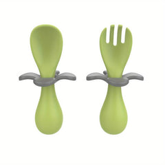 Baby Petal Training Fork Spoon Short Handle Spoon Fork Baby Infant Children Sili