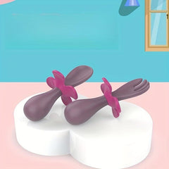 Baby Petal Training Fork Spoon Short Handle Spoon Fork Baby Infant Children Sili