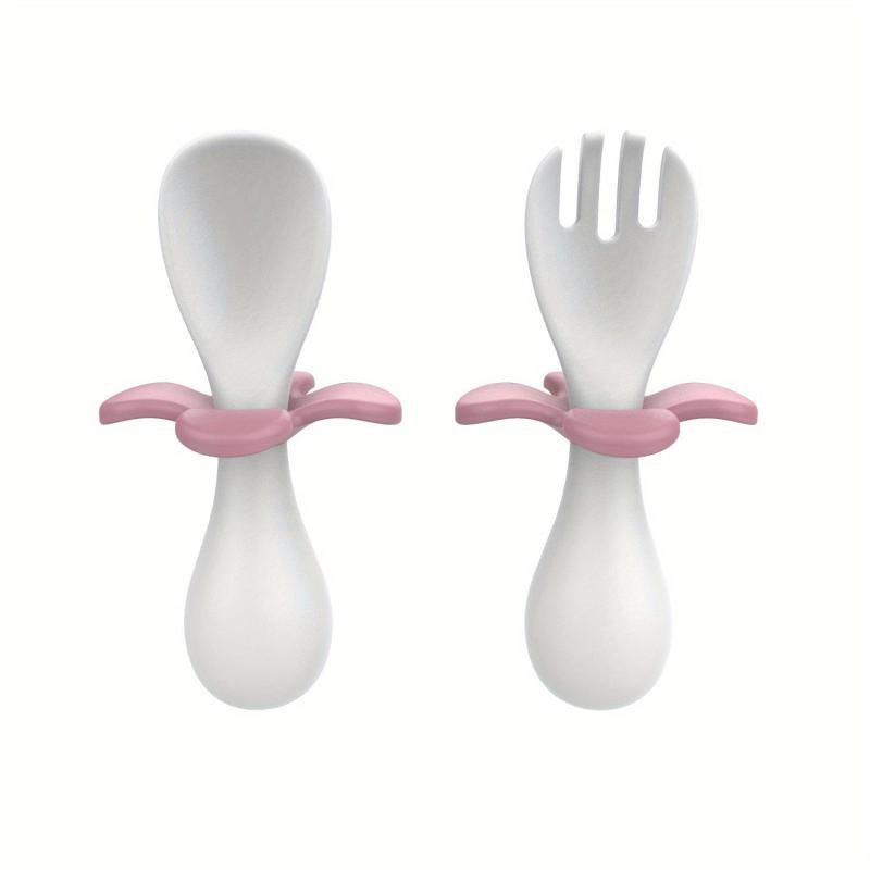 Baby Petal Training Fork Spoon Short Handle Spoon Fork Baby Infant Children Sili