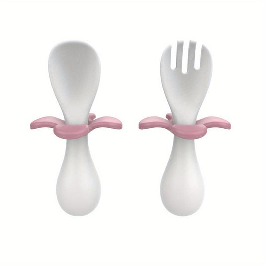 Baby Petal Training Fork Spoon Short Handle Spoon Fork Baby Infant Children Sili