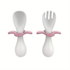 Baby Petal Training Fork Spoon Short Handle Spoon Fork Baby Infant Children Sili