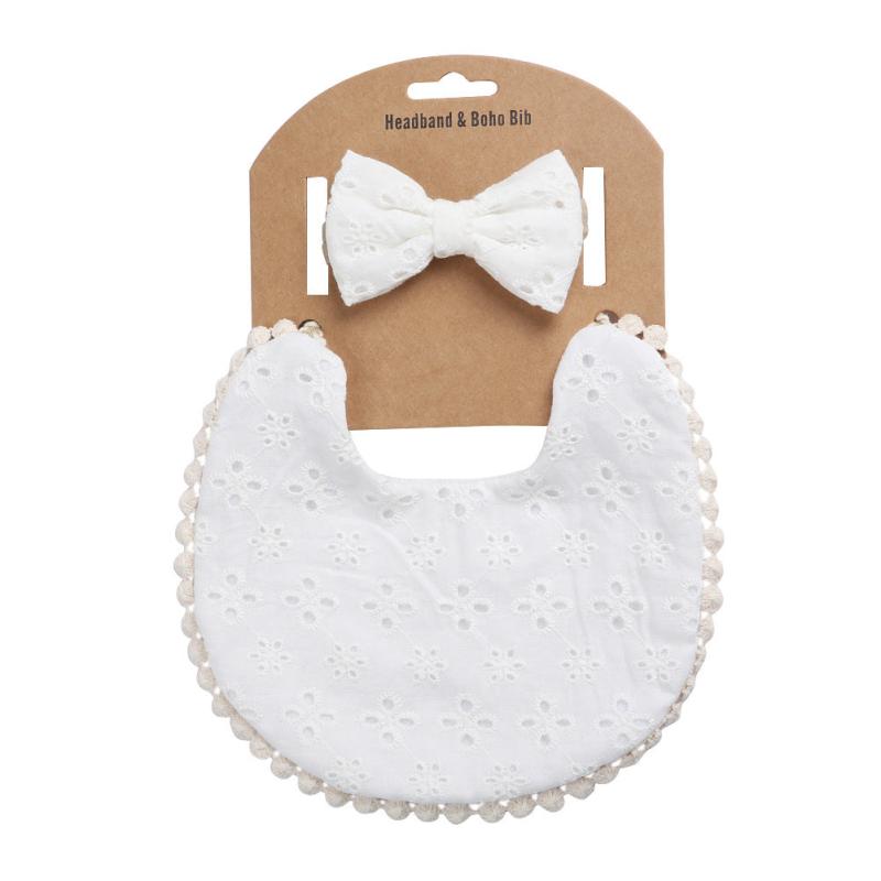 Baby Bib Headband Set Linen Cotton Plain Bib Double Sided Bib