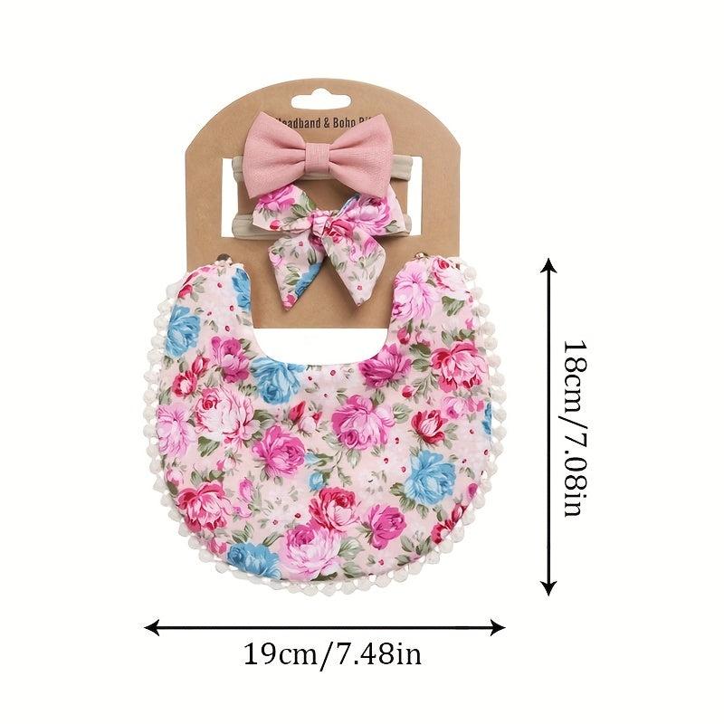 Baby Bib Headband Set Linen Cotton Plain Bib Double Sided Bib