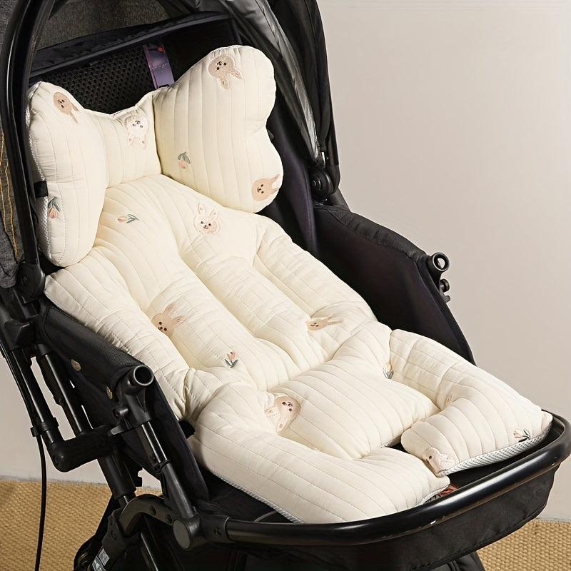 Stroller Seat Pad Baby Embroidered Cotton Pad, Breathable Cotton Cloth Grid