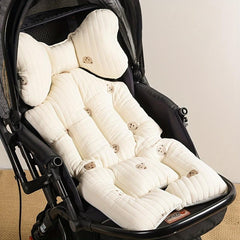 Stroller Seat Pad Baby Embroidered Cotton Pad, Breathable Cotton Cloth Grid