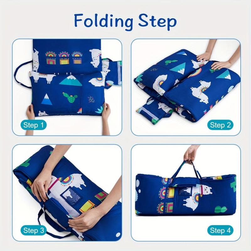 Toddler Nap Mat With Removable Pillow, Carry Handle, Soft Microfiber