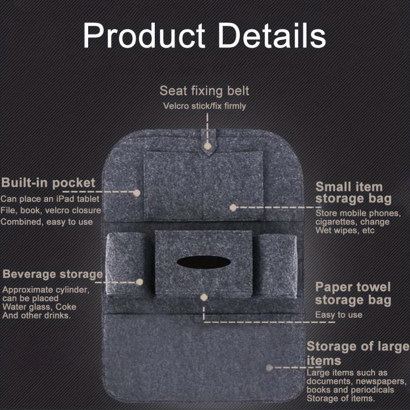 Felt Car Seat Storage Bag Backrest Mounted