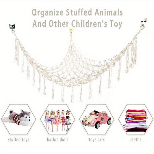 Boho Stuffed Animal Net Hammock - Nursery & Bedroom Storage
