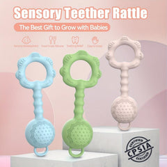 Baby Rattles & Teething Toys for 0-12 Months - Sensory & Gum Massage Essentials