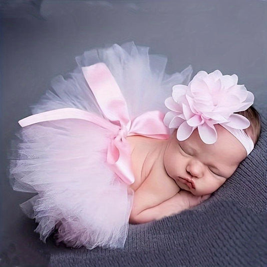 Baby Girl Tutu Skirt & Hairband Outfit for Photos & Baby Shower