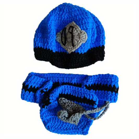 2pcs Policeman Baby Crochet Costume Photography Props Newborn Hat Shorts Outfits