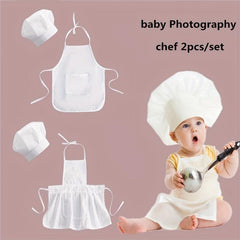 2pcs Baby Chef Hat Set Newborn Photography Props Junior Apron Kitchen Accessorie