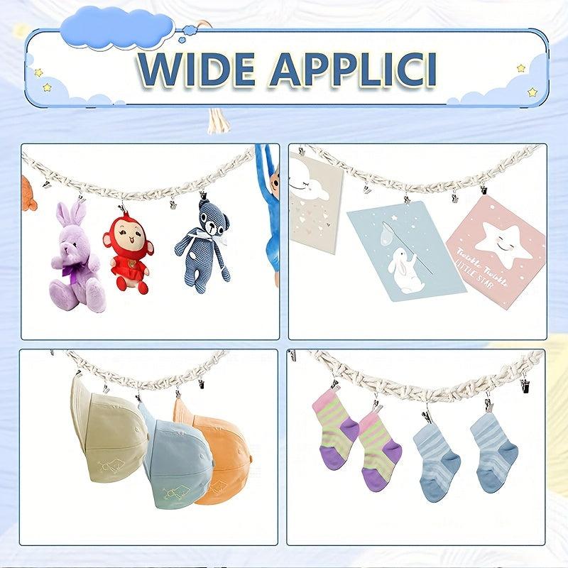 Bohemian Toy Storage Chain with 20 Metal Clips - Animal Storage Box