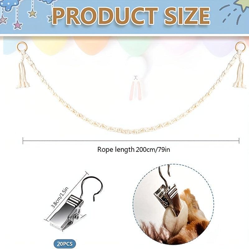 Bohemian Toy Storage Chain with 20 Metal Clips - Animal Storage Box