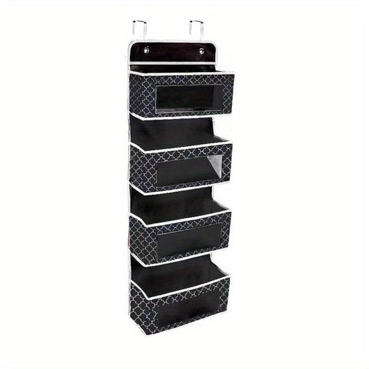 4 Tier Hanging Organizer with Clear Window and Steel Hook Hanger