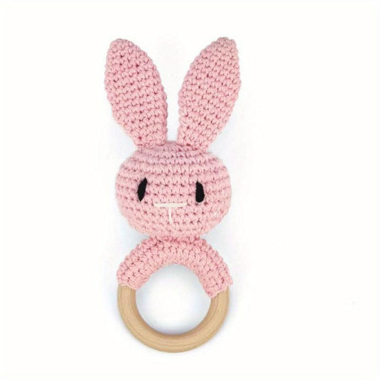 Crochet Animal Wooden Chew Baby Toy Rattle