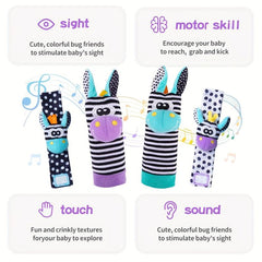 4pcs Baby Wrist Rattles Foot Finder Toys Set Toddler Rattles Sock Arm Hand Brace