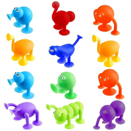 12 Pcs Animal Shape Silicone Suction Sensory Toys for Window and Bathtub